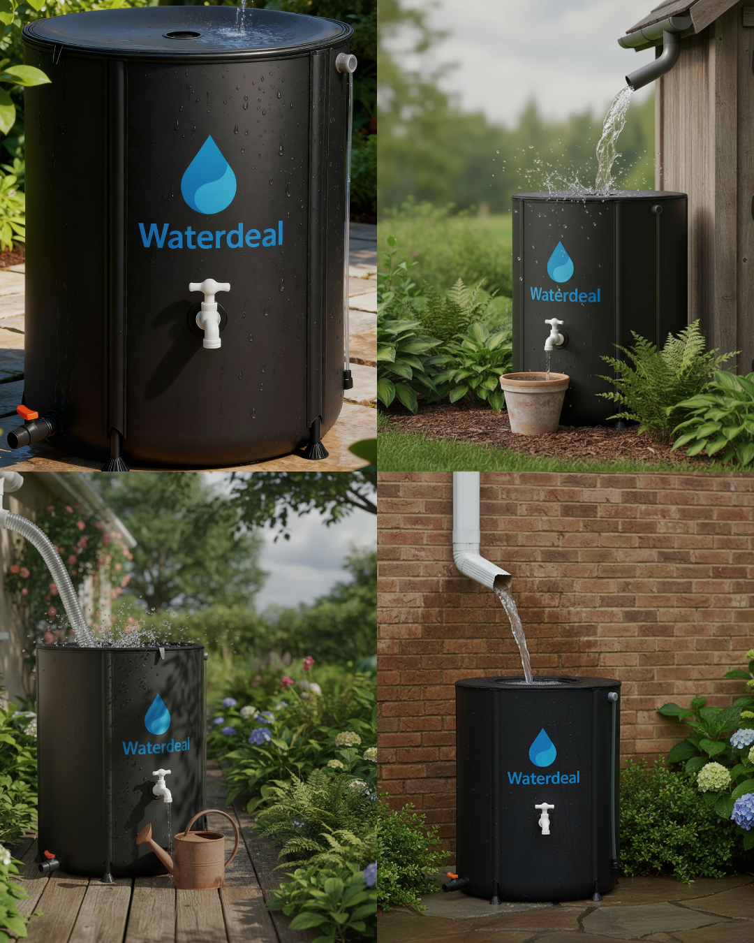 AquaFold regenton gekoppeld aan regenpijp met AquaFilter pomp