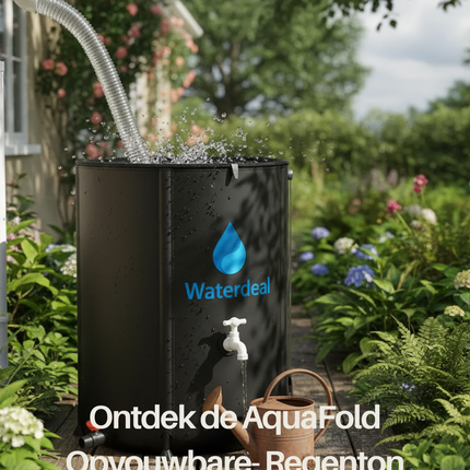 Opvouwbare regenton tijdens gebruik in tuin