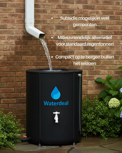 AquaFold regenton gevuld met regenwater – milieuvriendelijke oplossing voor tuinbewatering